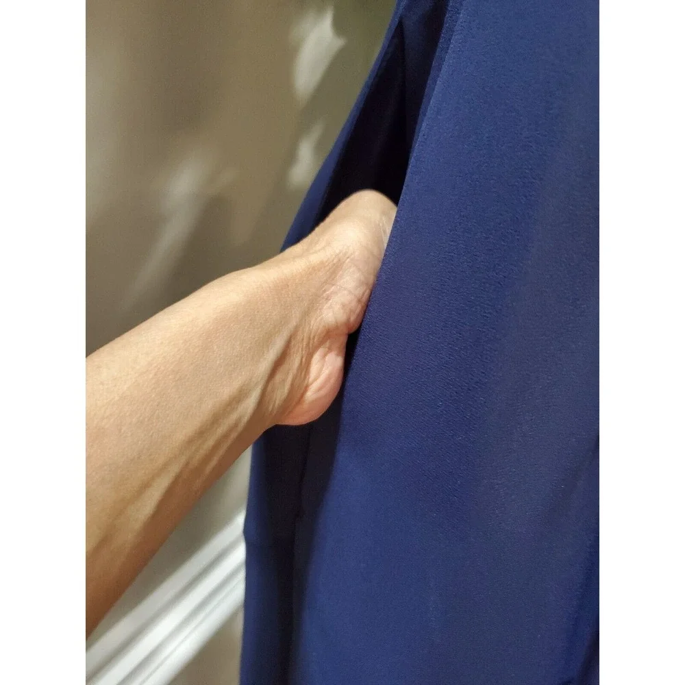 Shoshanna Blue & White Polyester Halter Sleeveless Long Maxi Dress Pockets 4 - Picture 7 of 15